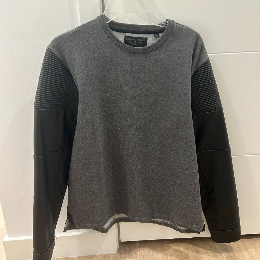 Grey and Black Faux Leather Sweater